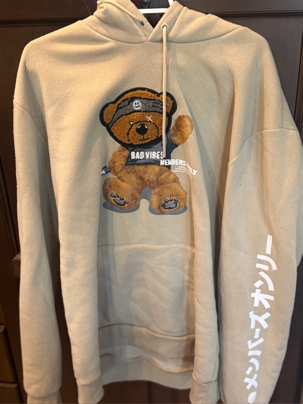 Members Only "Bad Vibes" Teddy Bear Hoodie Sand Beige xxl